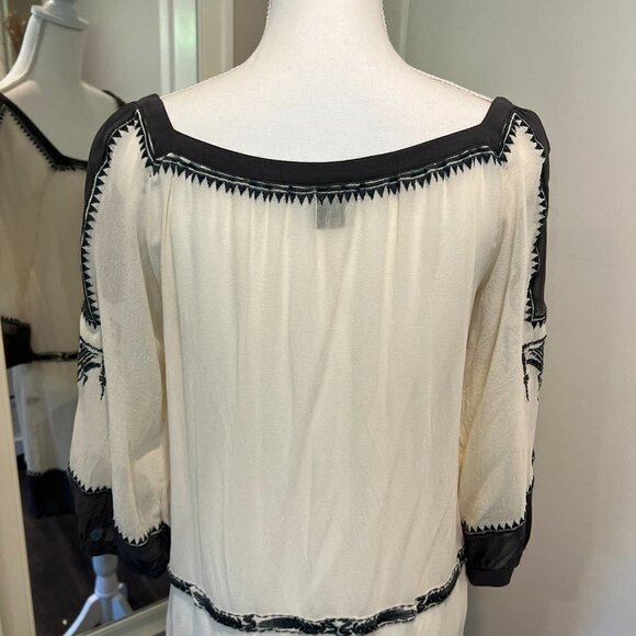 Club Monaco cream & gray 100% silk embroidered sheer casual dress, Size 4 - Picture 10 of 16